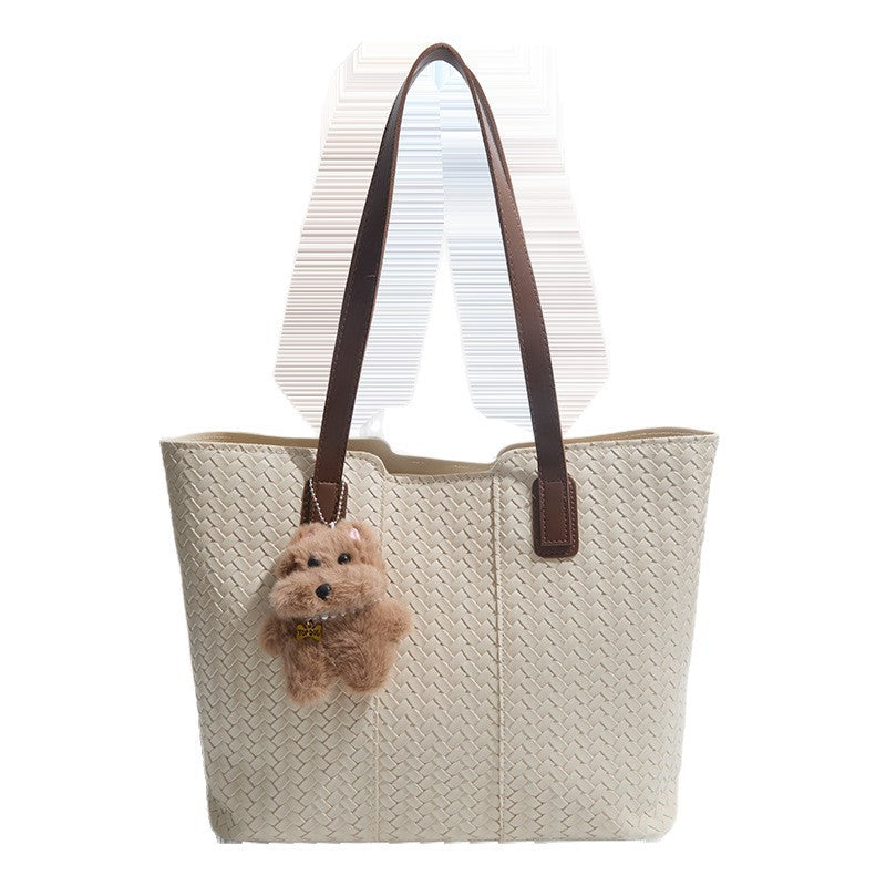 Woven Leather Shoulder Tote Bag Acalora