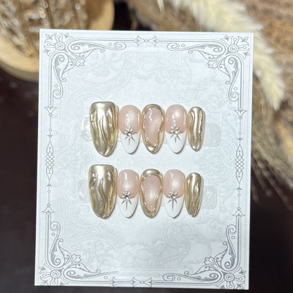 Decorative Press-On Nail Set with Celestial Accents Acalora