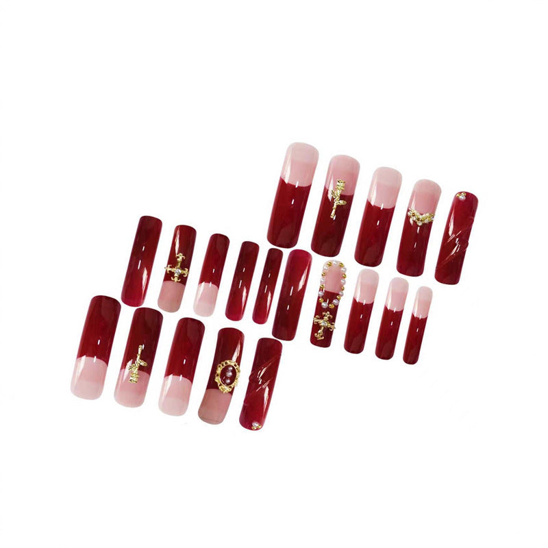 Elegant Press-On Nail Art with Gold Embellishments Acalora