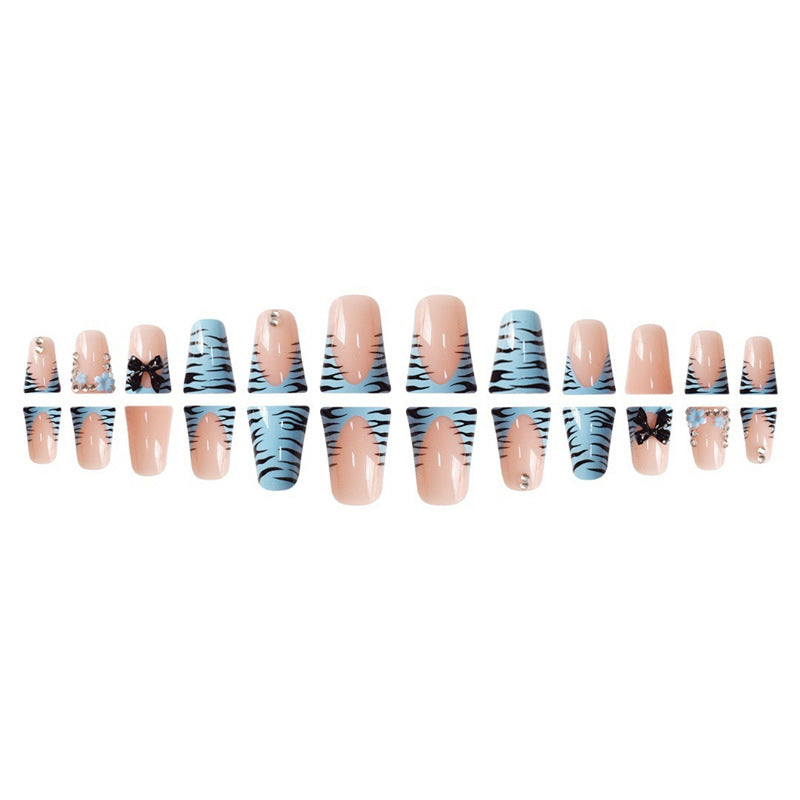 Decorative Press-On Nail Art Set with Bow and Gem Accents Acalora