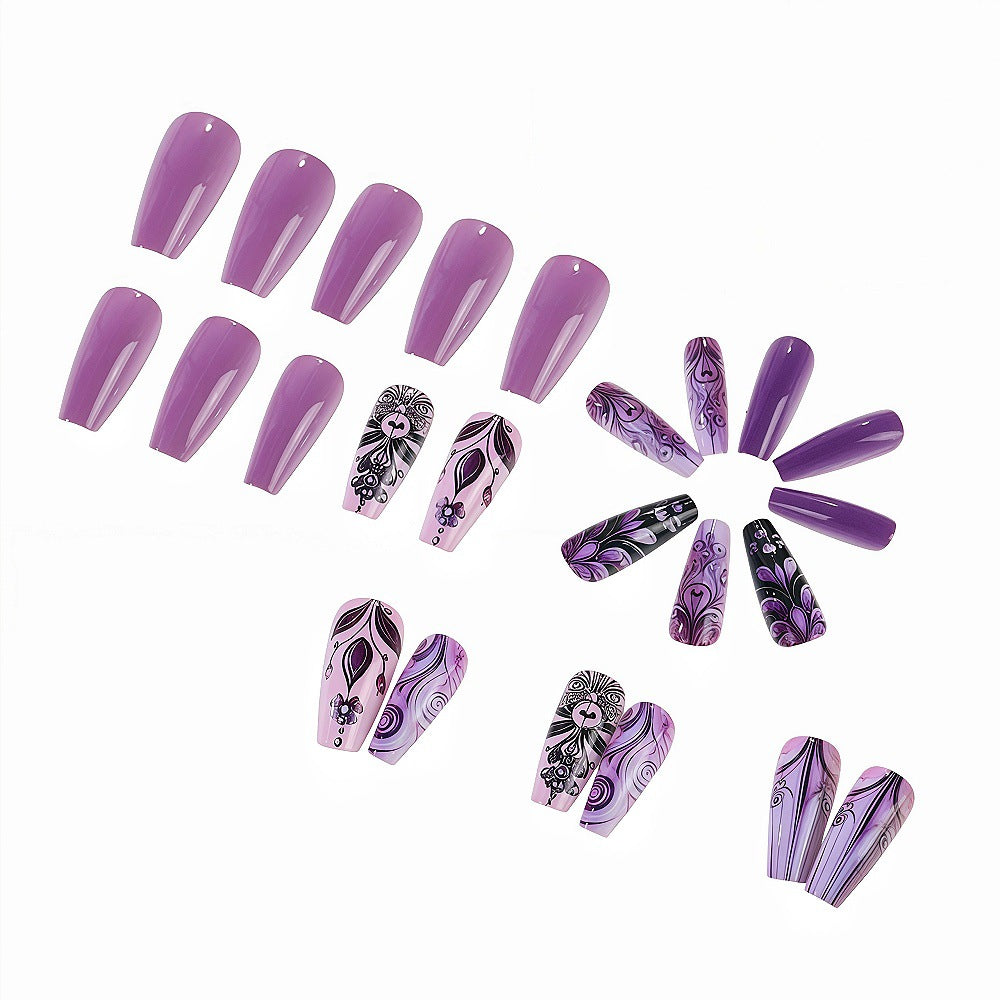 Artificial nails with intricate purple pattern Acalora