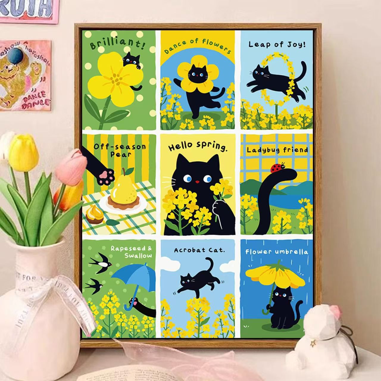 Playful Cat-Themed Illustrated Wall Art