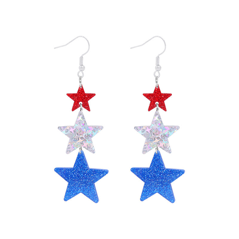 Women's lightweight star earrings with enamel flag design and fishhook Kalsten