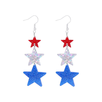 Women's lightweight star earrings with enamel flag design and fishhook Kalsten