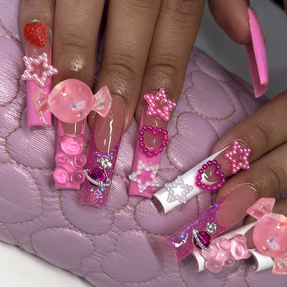 Decorative False Nail Art Set with 3D Embellishments Acalora
