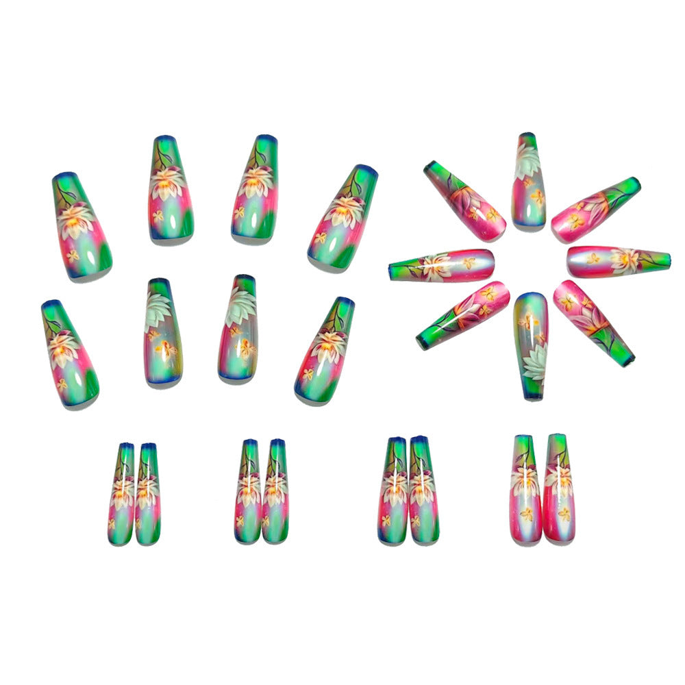 Artificial nails with elegant floral pattern and high-gloss finish Acalora
