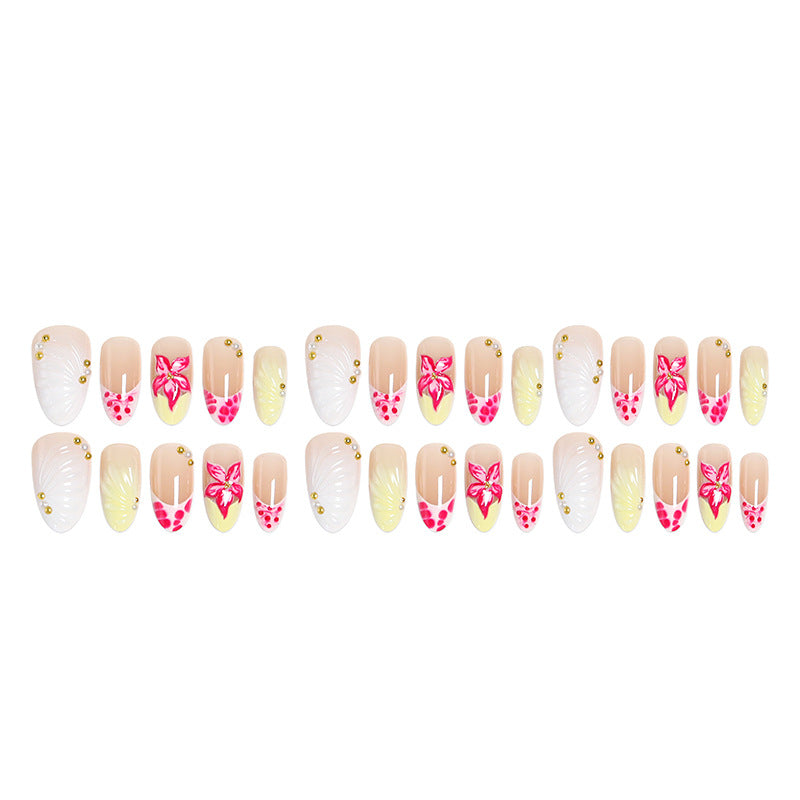 Artificial nail set with floral motifs and elegant embellishments Acalora
