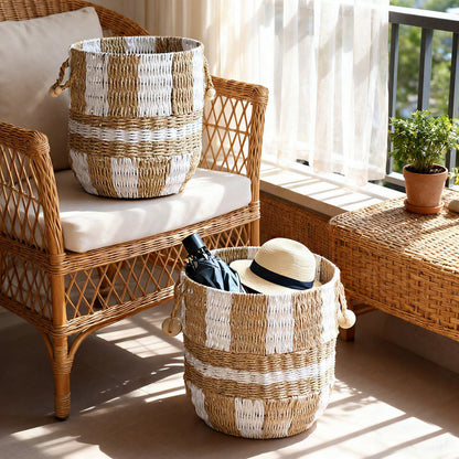 Handcrafted storage bucket made of pocket fabric Acalora
