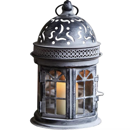 Ornate Metal Stained-Glass Tea Light Lantern Acalora