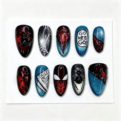 Themed Press-On Nail Set with Spider-Man Design Acalora