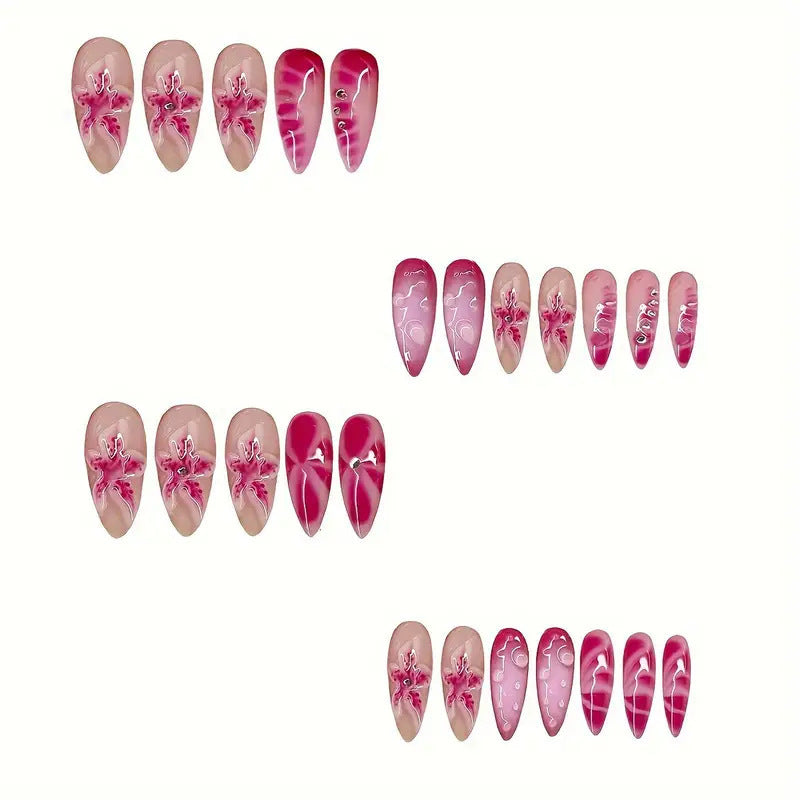 Artistic Stiletto Nail Art Set with Floral Accents Acalora