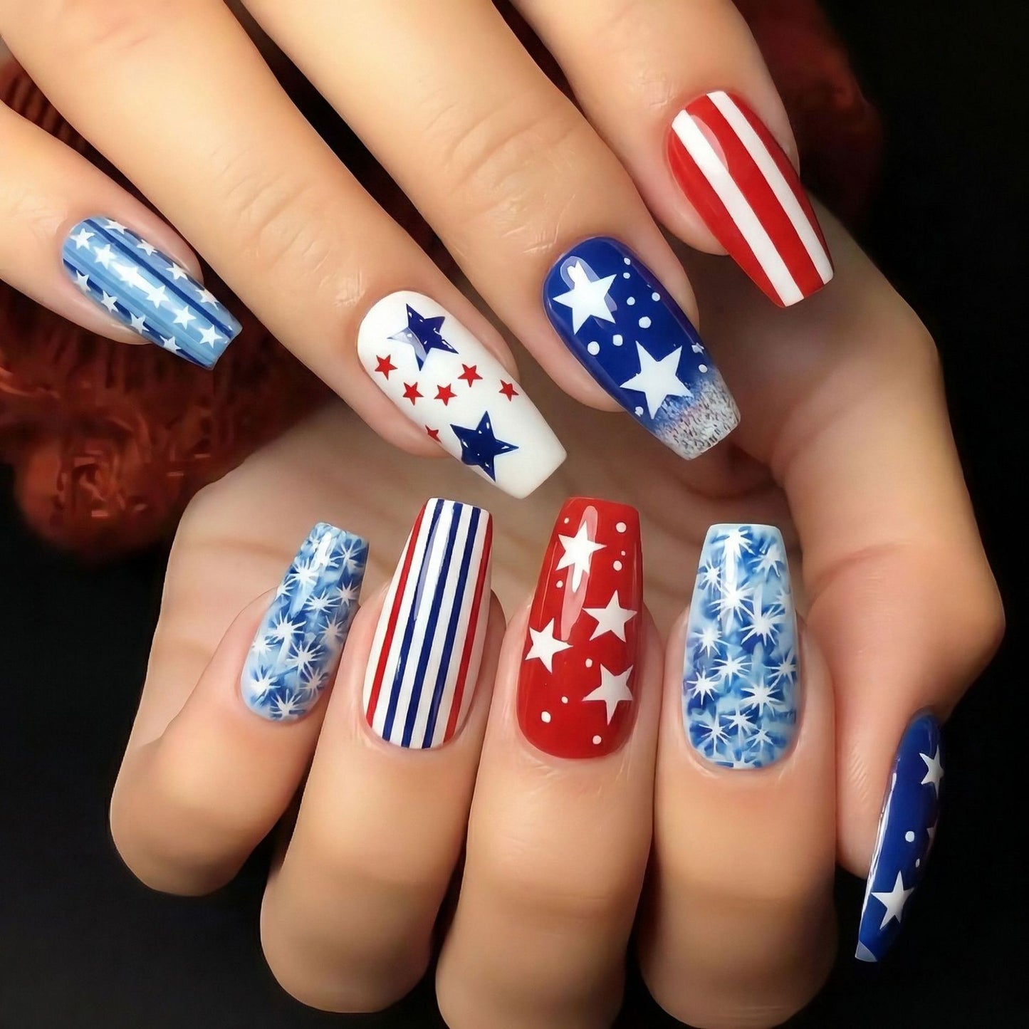 Artificial nails with patriotic star and stripe design Acalora