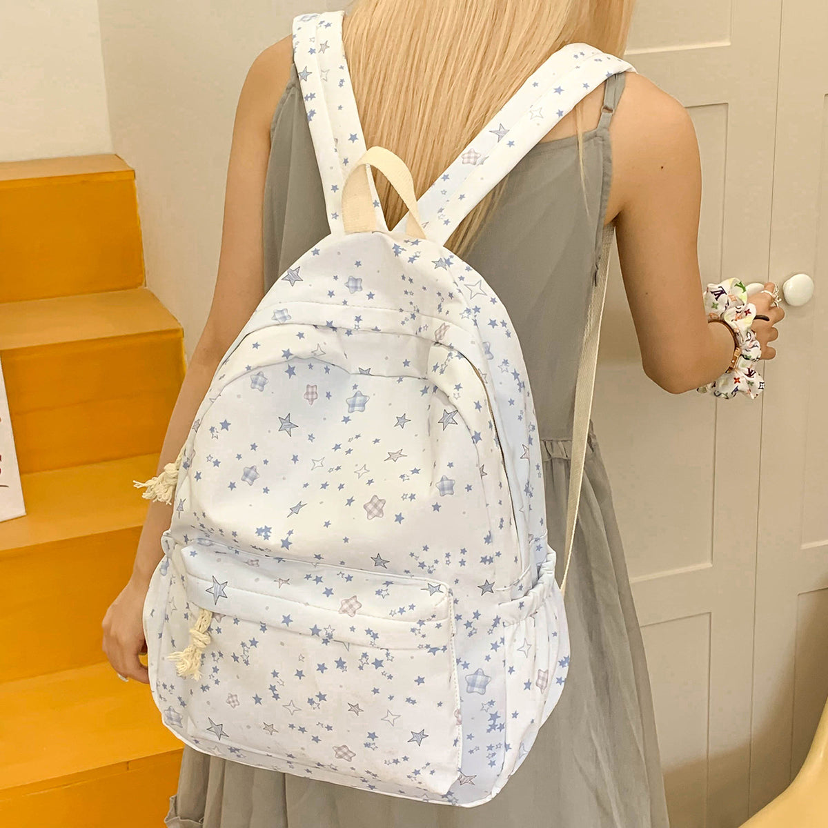 Star-Patterned Canvas Backpack Acalora