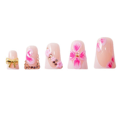 Elegant Floral Press-On Nail Art with Gem Accents Acalora