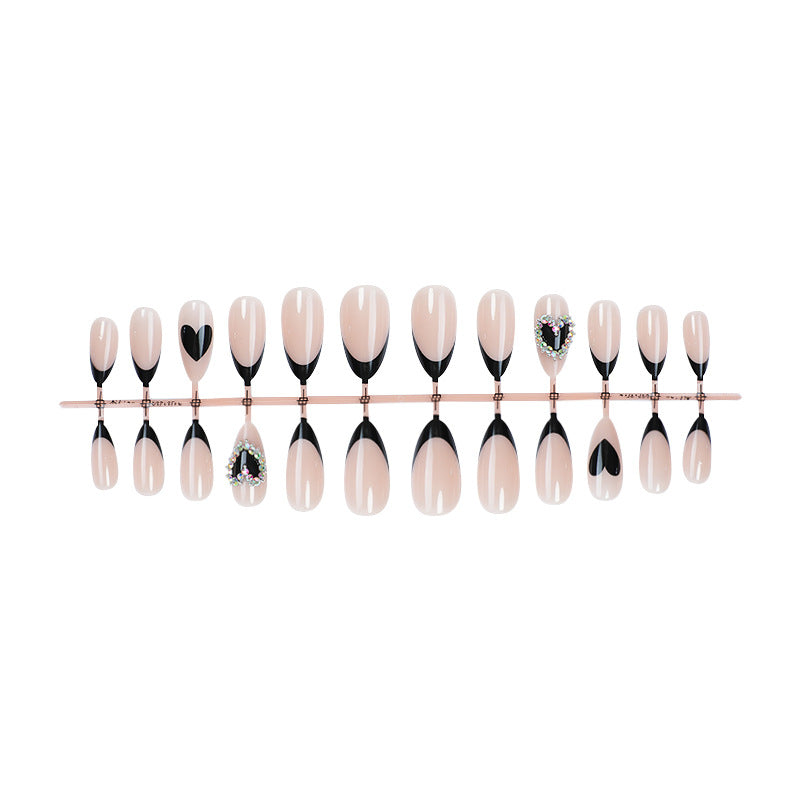 Artistic Press-On Nail Set with Heart and Gem Details Acalora