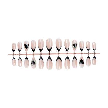 Artistic Press-On Nail Set with Heart and Gem Details Acalora
