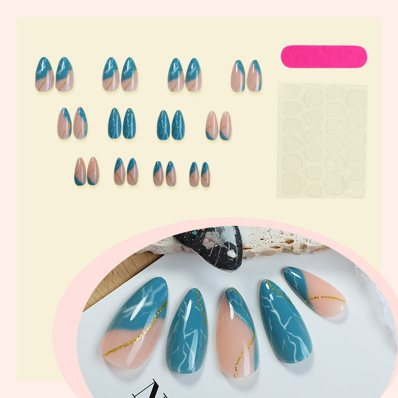 Elegant Decorative Press-On Nail Set with Marble and Gold Accents Acalora