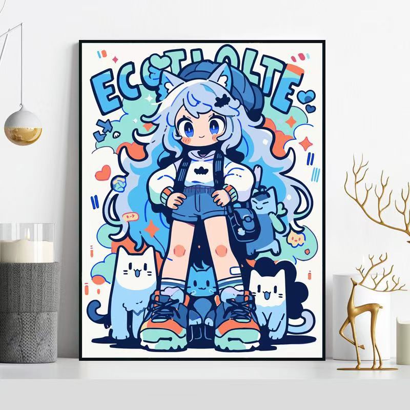 Whimsical Cat-Themed Illustration Wall Art