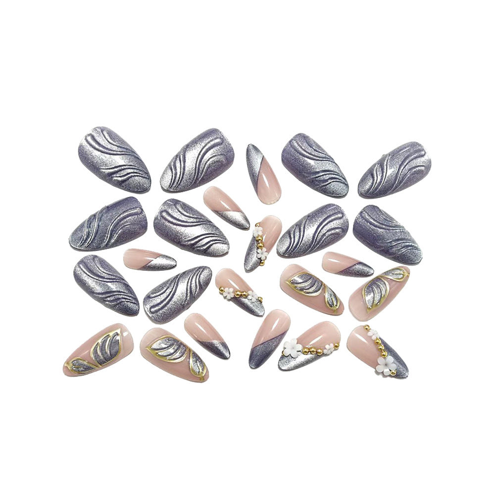 Artificial nails with elegant leaf look and floral design Acalora
