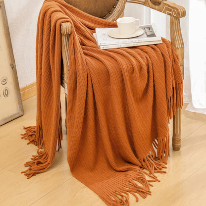 Luxurious Textured Knit Fringe Throw Blanket