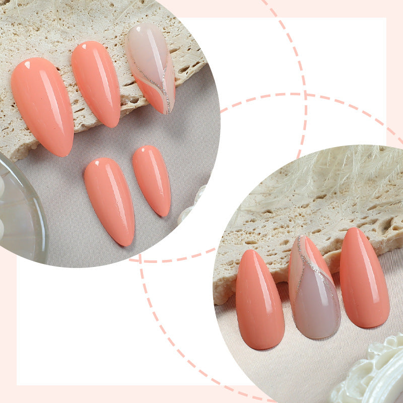 Glossy Press-On Nail Set with Artistic Marble Accents Acalora