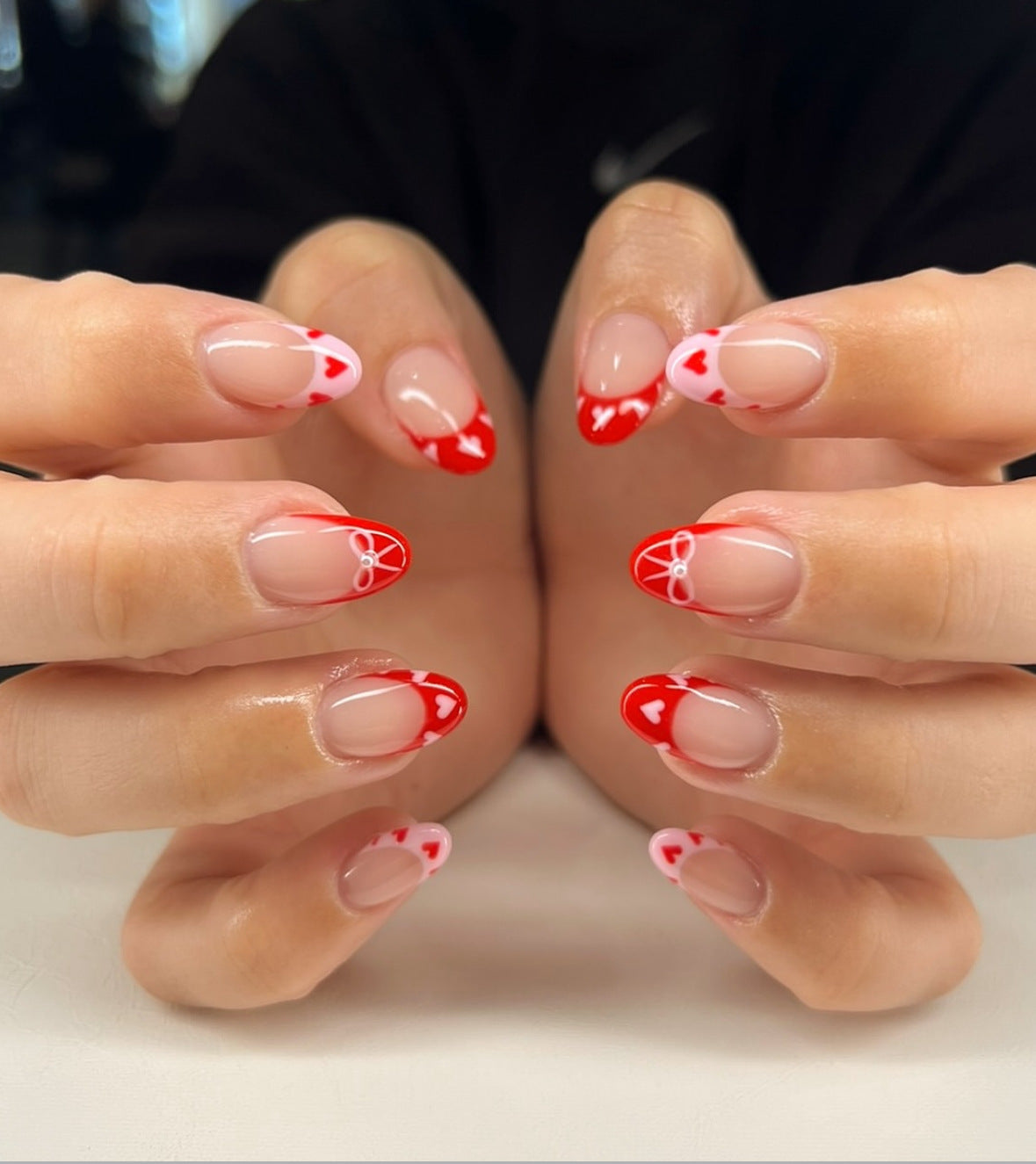 Heart-Themed French Tip Press-On Nails Acalora