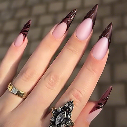 Elegant Stiletto Press-On Nail Set with Decorative Design Acalora