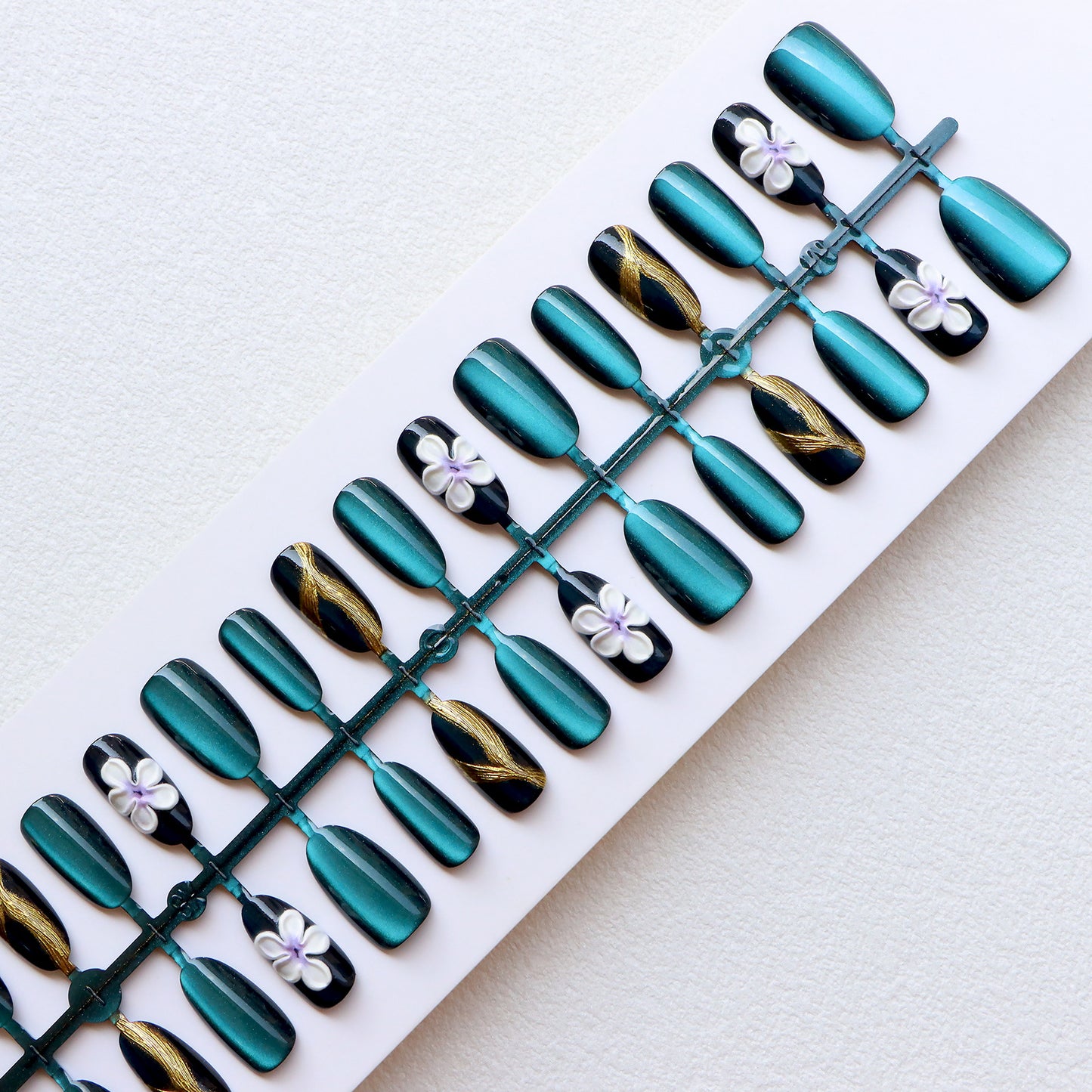 Elegant Press-On Nail Set with Floral Embellishments Acalora