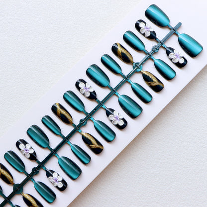 Elegant Press-On Nail Set with Floral Embellishments Acalora