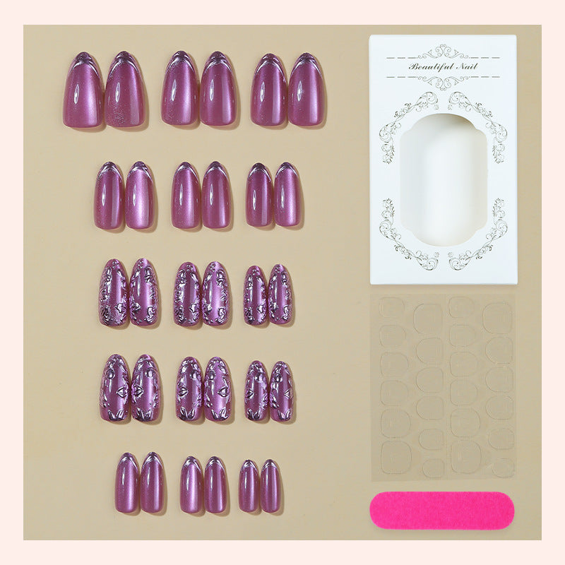 Decorative Press-On Nail Set with Elegant Foil Accents Acalora