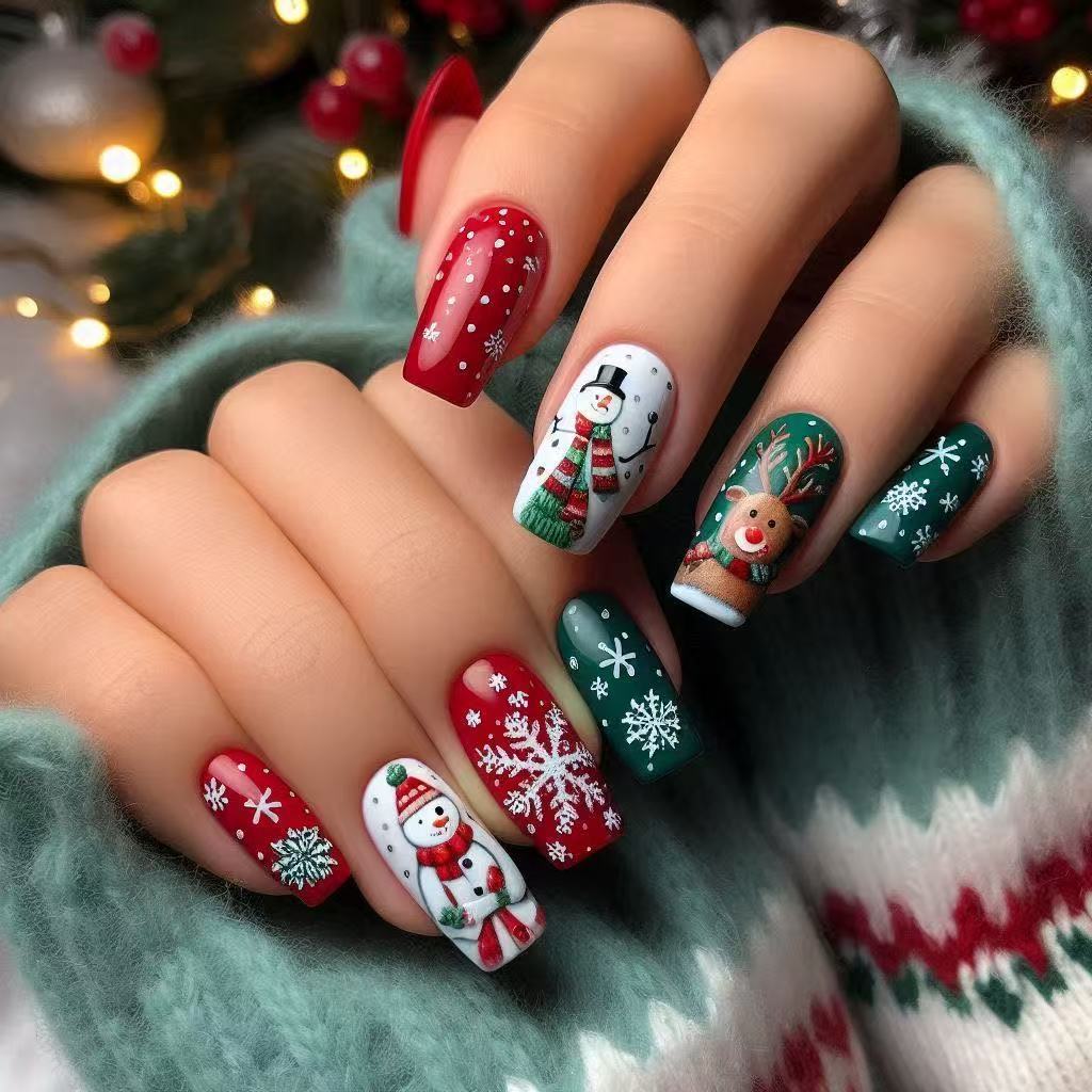 Festive artificial nails with wintry motifs Acalora