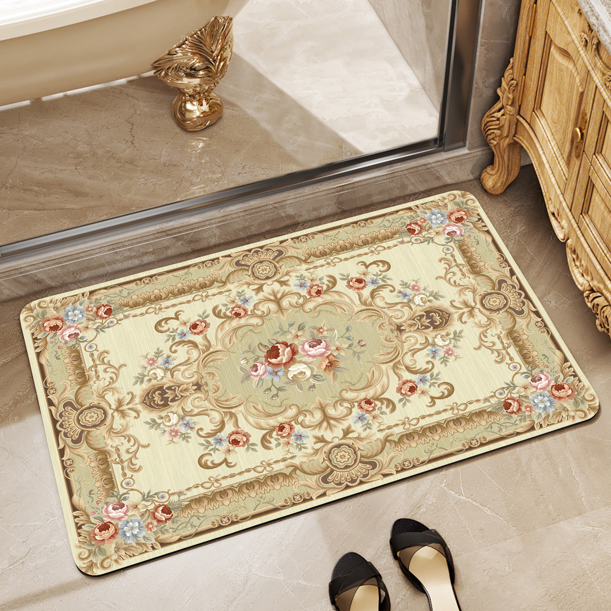 Elegant Floral Pattern Bath Mat Acalora