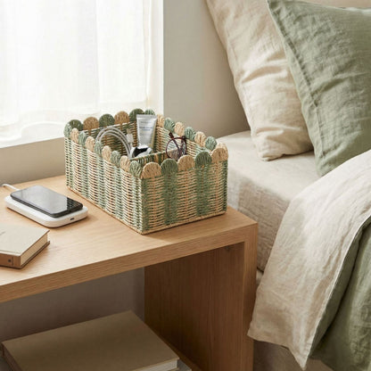 Decorative Woven Storage Basket with Scalloped Edges Acalora