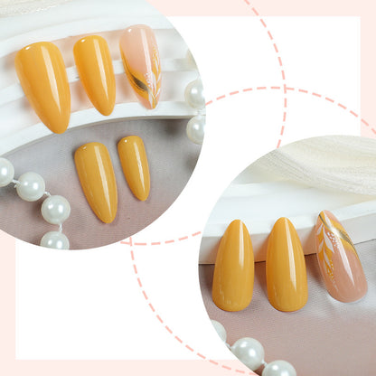 Premium Artistic Press-On Nail Set with Floral and Metallic Accents Acalora