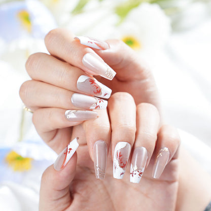 Elegant Floral Press-On Nail Design Acalora