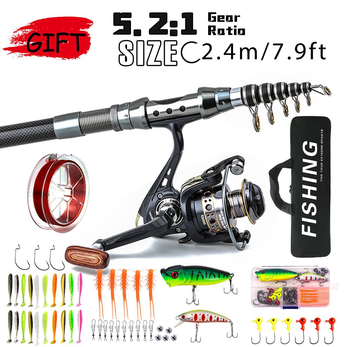 Skanto | Carbon Fiber Telescopic Fishing Rod and Reel Combo – Portable Fishing Kit for Saltwater and Freshwater