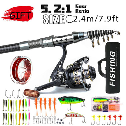 Skanto | Carbon Fiber Telescopic Fishing Rod and Reel Combo – Portable Fishing Kit for Saltwater and Freshwater