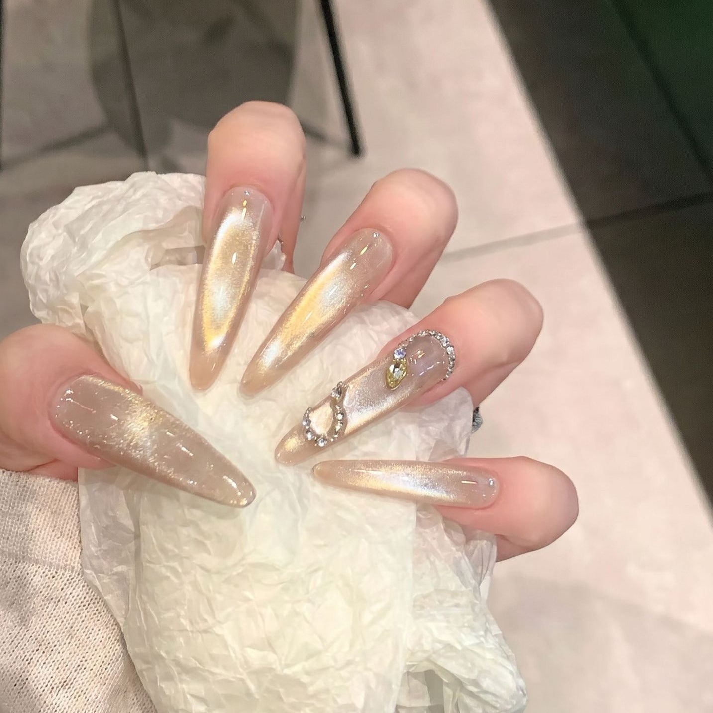 Glamorous Stiletto Press-On Nail Set with Crystal Accents Acalora