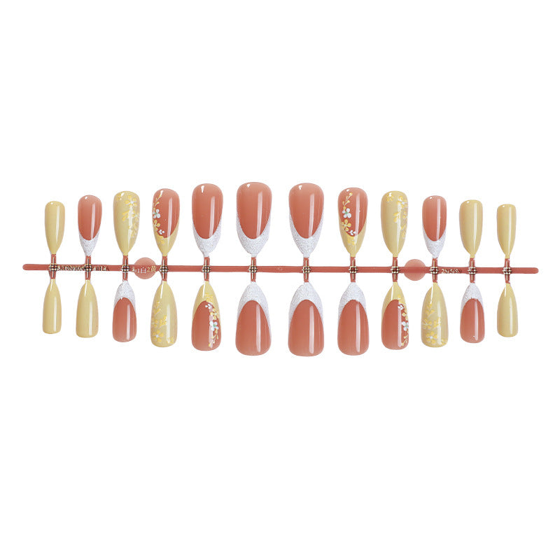 Premium Artistic Press-On Nail Set with Floral and Gem Accents Acalora
