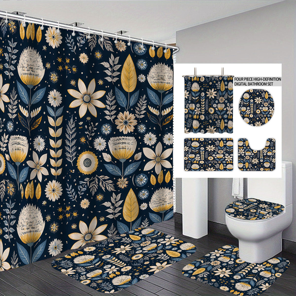 Digital Floral Theme Bathroom Décor Set