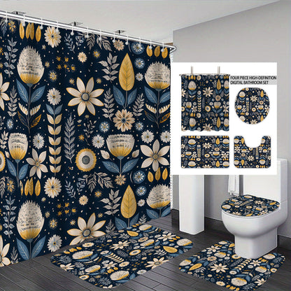 Digital Floral Theme Bathroom Décor Set