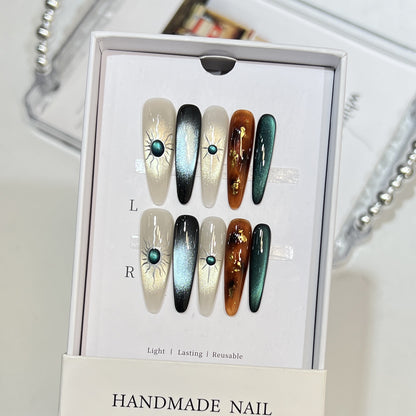 Extravagant Press-On Nail Art Set with Cosmic Theme Acalora