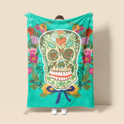 Artistic Skull-Themed Fleece Blanket