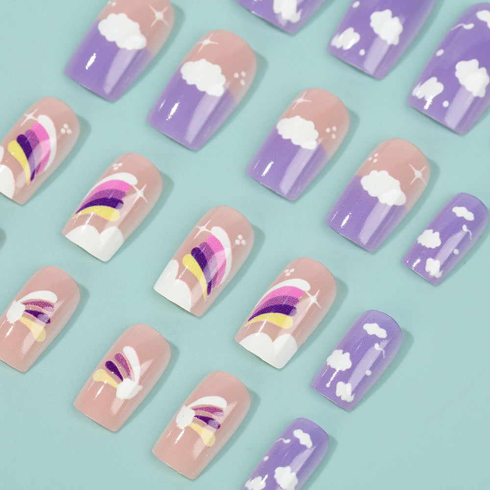 Creative Nail Art Set with colorful rainbow and cloud designs Acalora