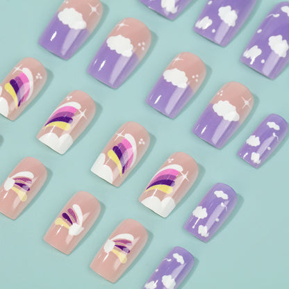 Creative Nail Art Set with colorful rainbow and cloud designs Acalora