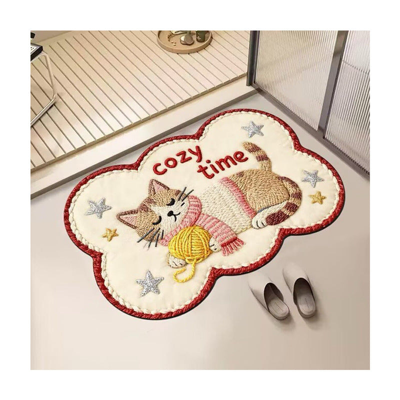 Embroidered Cat-Themed Bath Rug