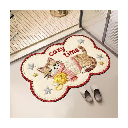 Embroidered Cat-Themed Bath Rug