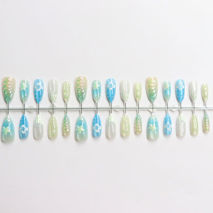 Artistic Ocean-Inspired Press-On Nail Art Set Acalora