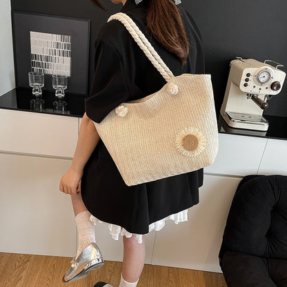 Decorative Floral Embellished Beach Tote Bag Acalora