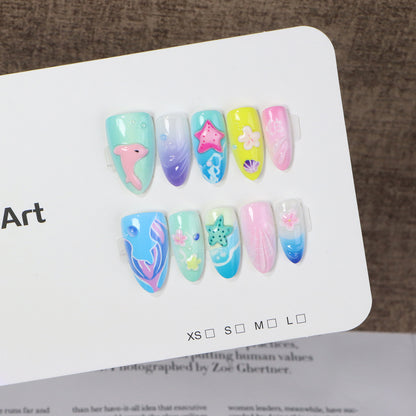 Ocean-Inspired Themed Press-On Nail Art Set Acalora